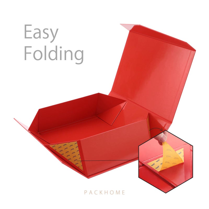 PACKHOME Valentines Day Large Gift Box with Lid 13.5x9x4.1 Inches, Sturdy Collapsible Gift Box with Magnetic Closure for Gift Packaging (Glossy Red) - Image 5